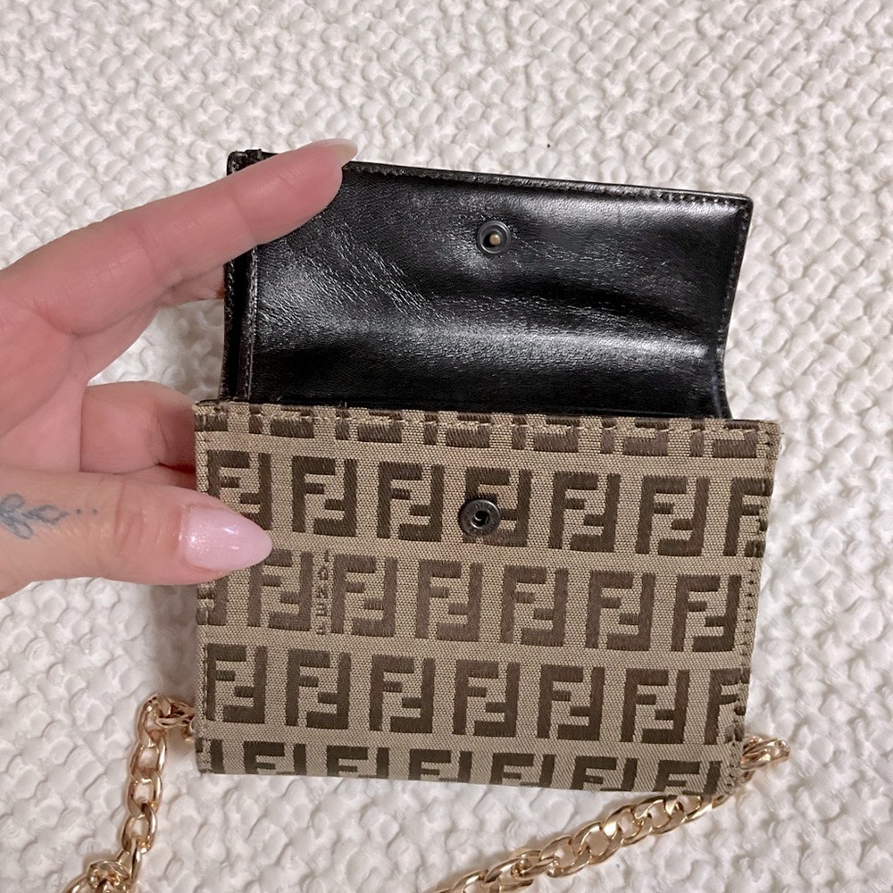 Fendi Brown Monogram Wallet with Gold Chain - Picture 5 of 16